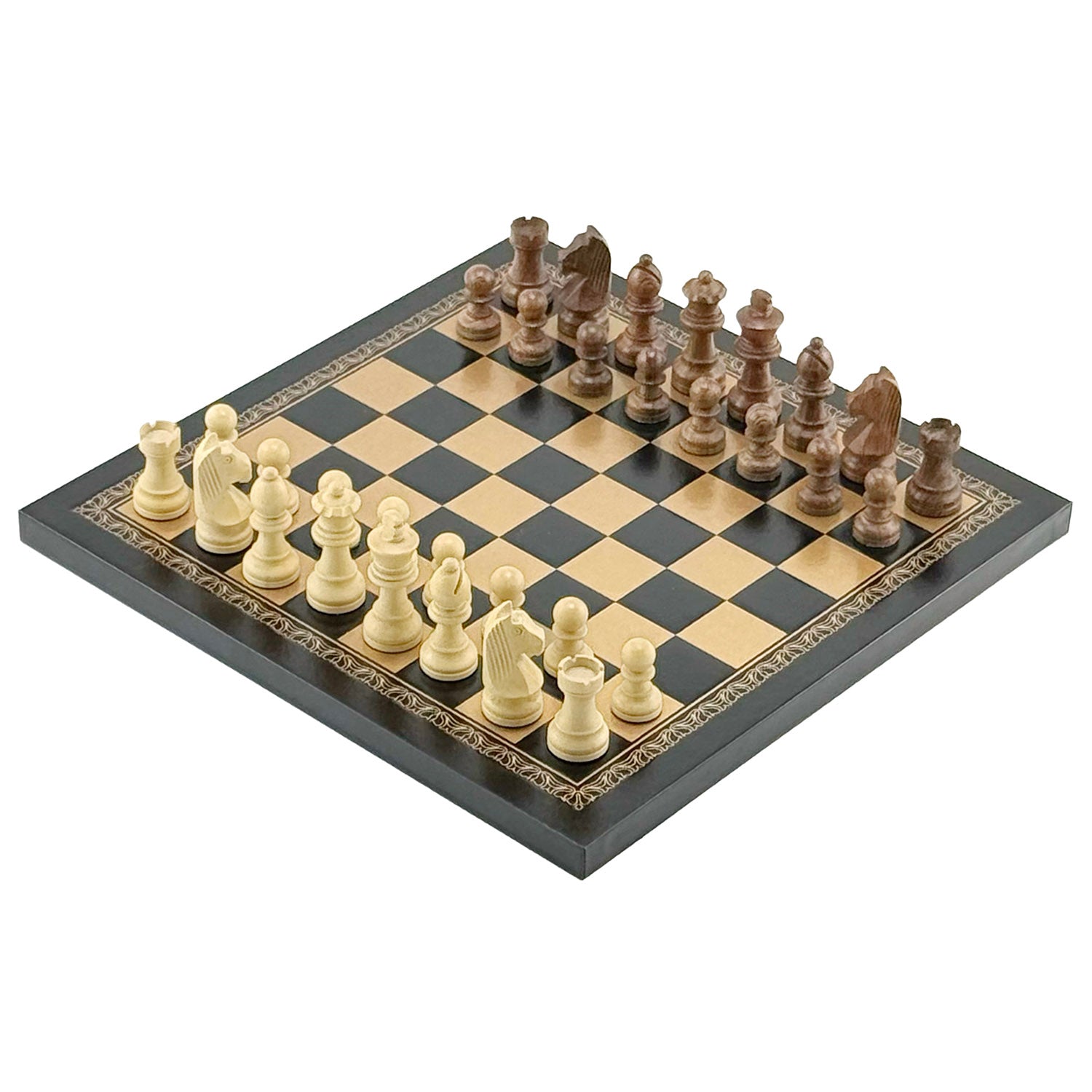 Wooden Acacia Chess Pieces with Eco-Leather Chessboard (26x26 cm)