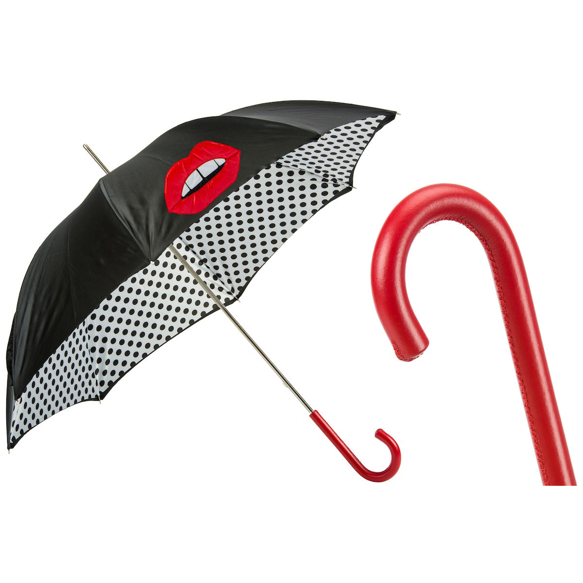 PASOTTI Umbrella 93cm Lips Polka Dots Interior Double Cloth Leather Handle