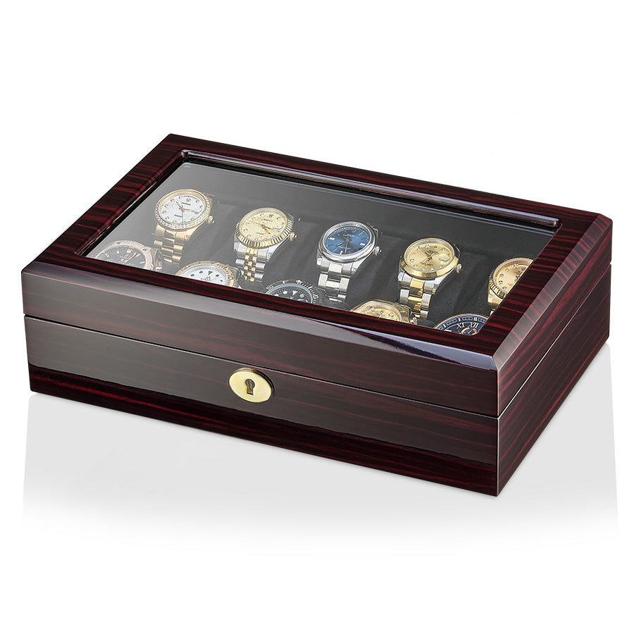 Luxury Wooden Watch Box Organizer for 10 Watches – High-Gloss Piano Lacquer & Soft Velvet