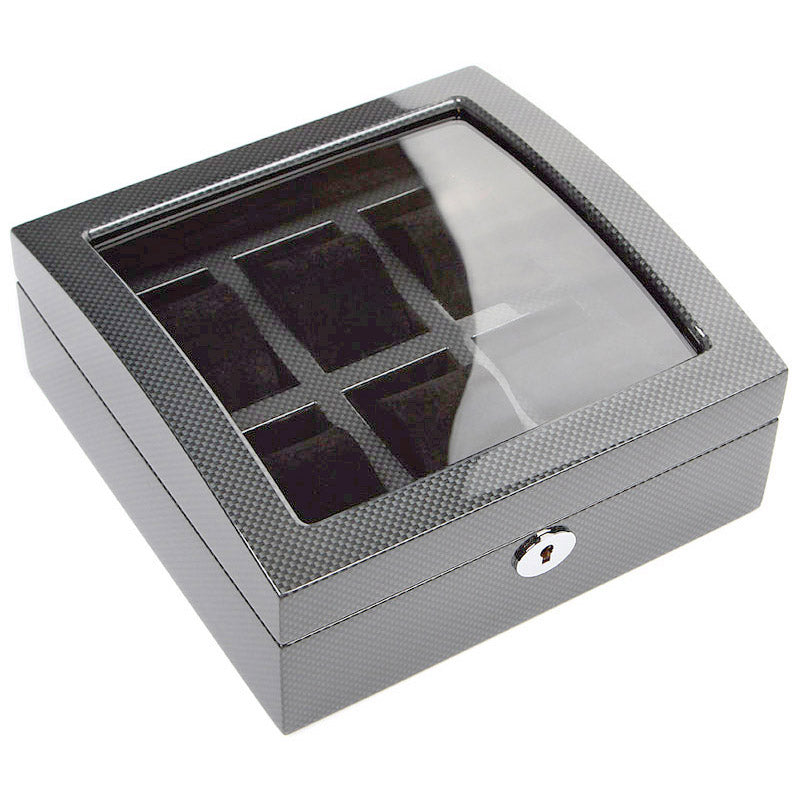 Premium Carbon Fiber Wooden Watch Box for 6 Watches – High-Gloss Piano Lacquer & Black Velour