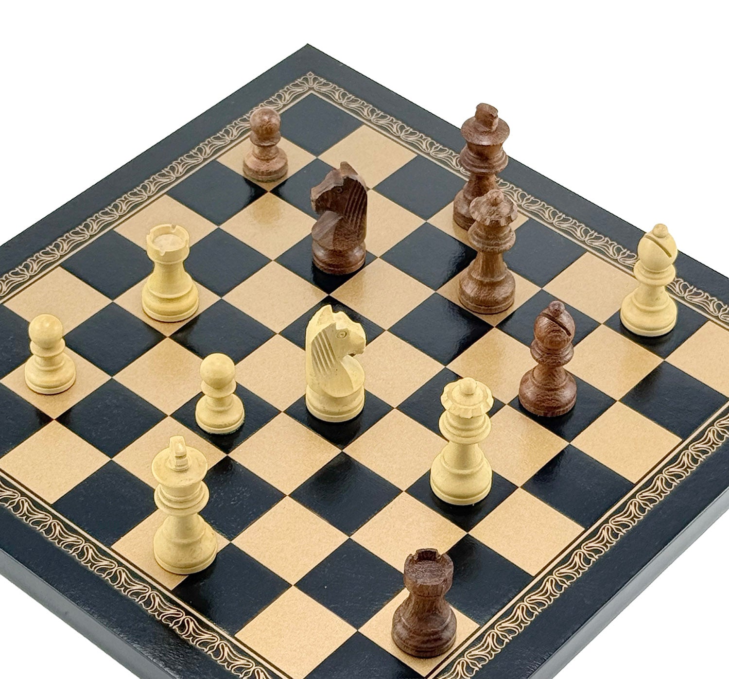 Wooden Acacia Chess Pieces with Eco-Leather Chessboard (26x26 cm)