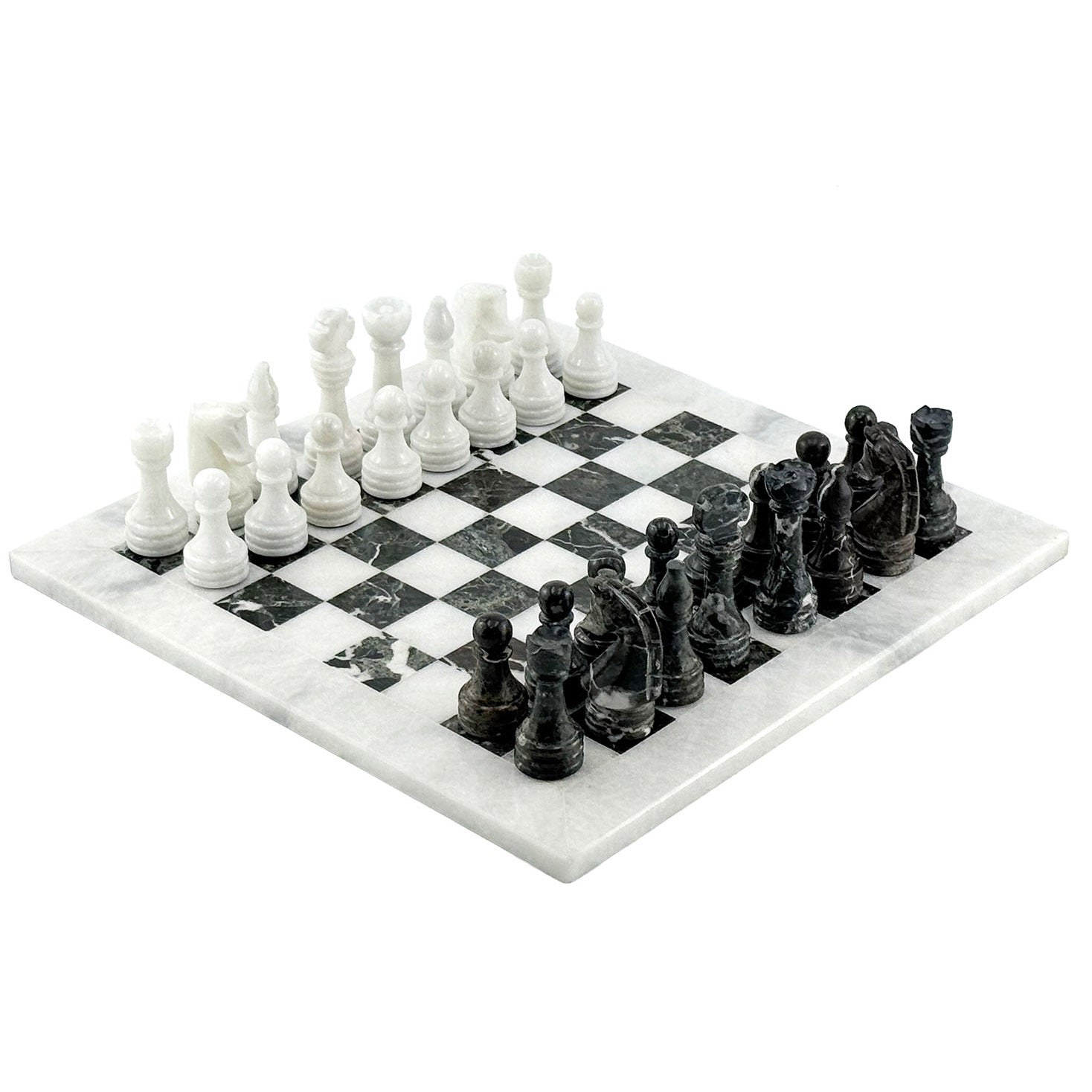 Italfama Italian Marble Chess Set 9" Black & White with Luxury Case