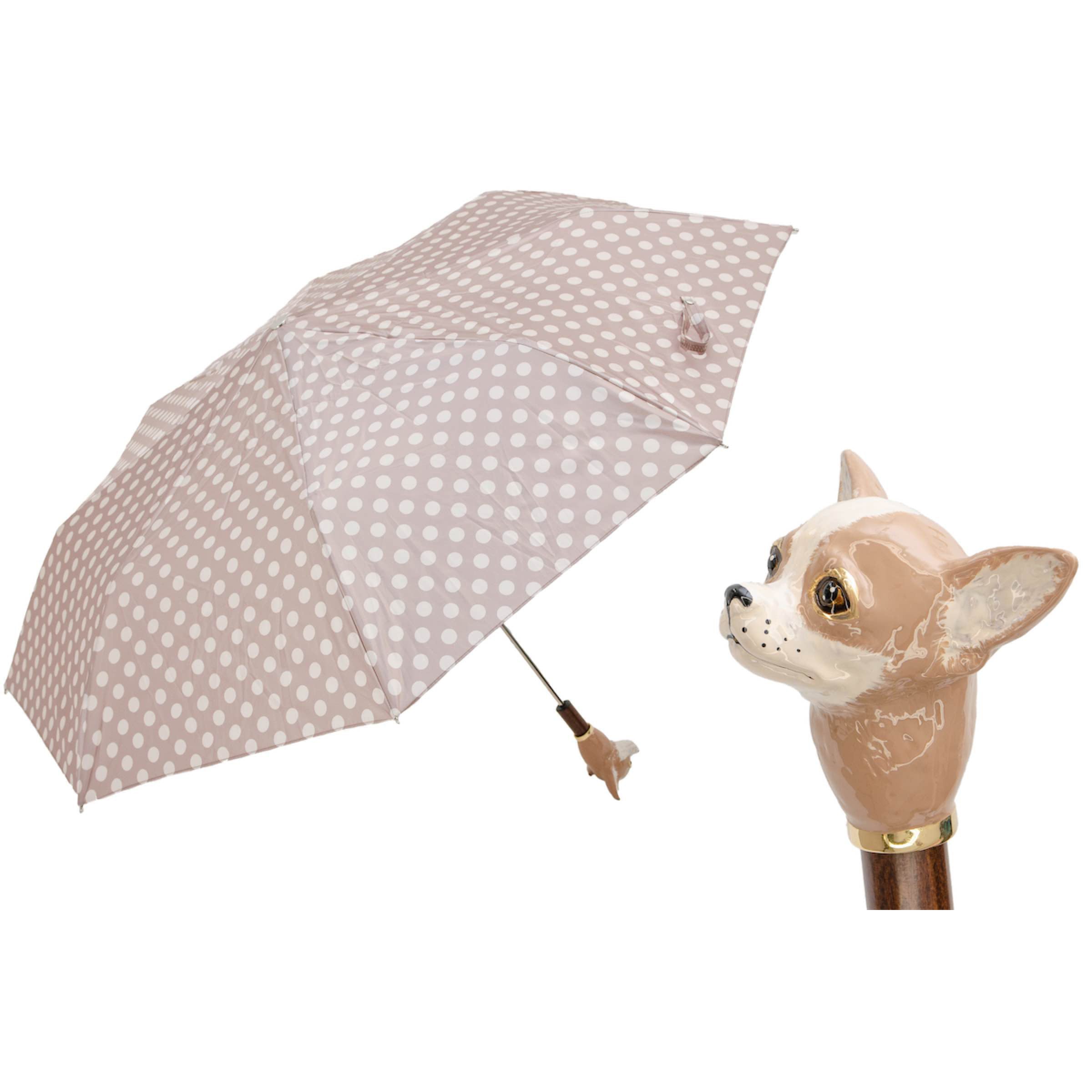 PASOTTI Folding Umbrella 30cm Chihuahua Enameled Handle Polka Dot