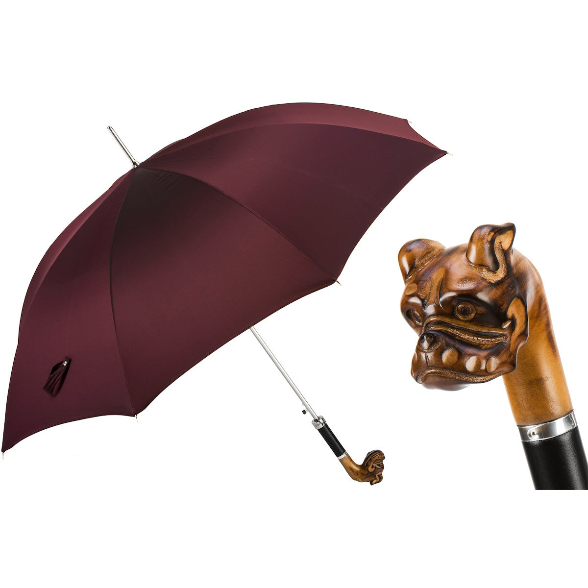 PASOTTI Bulldog Umbrella 95cm Hand Carved Wood Automatic Italy