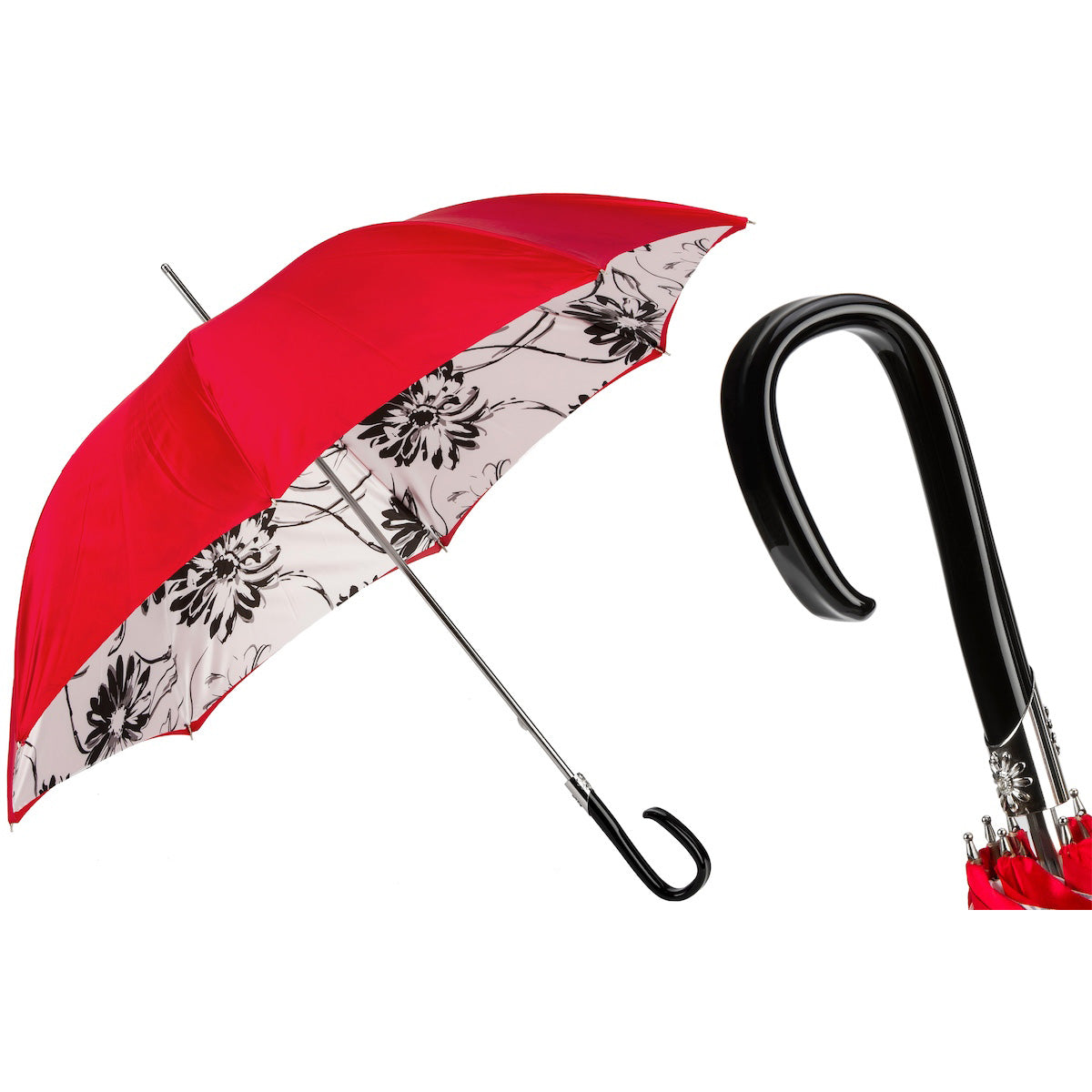 PASOTTI Umbrella Black Sunflowers 93cm Double Cloth Acetate Handle