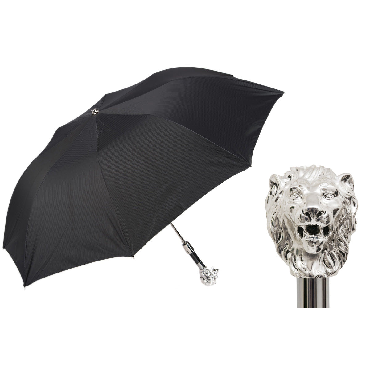 SILVER LION FOLDING UMBRELLA | Pasotti – Regal Elegance in a Travel Version, Handmade in Italy