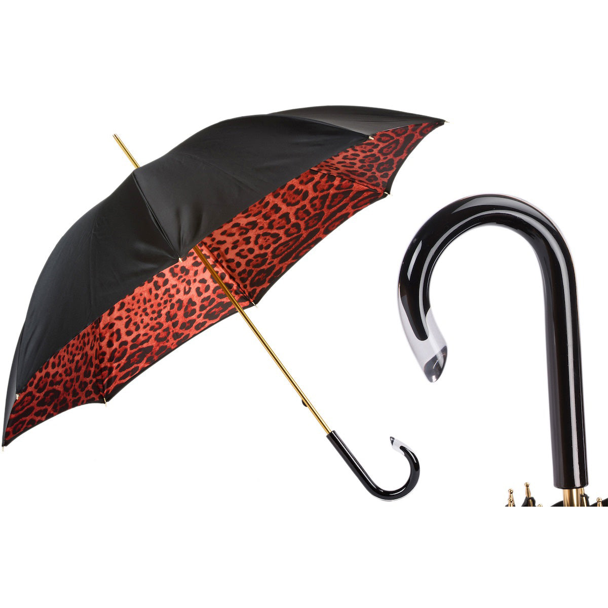 PASOTTI Umbrella 93cm Black Red Leopard Interior Double Cloth Acetate