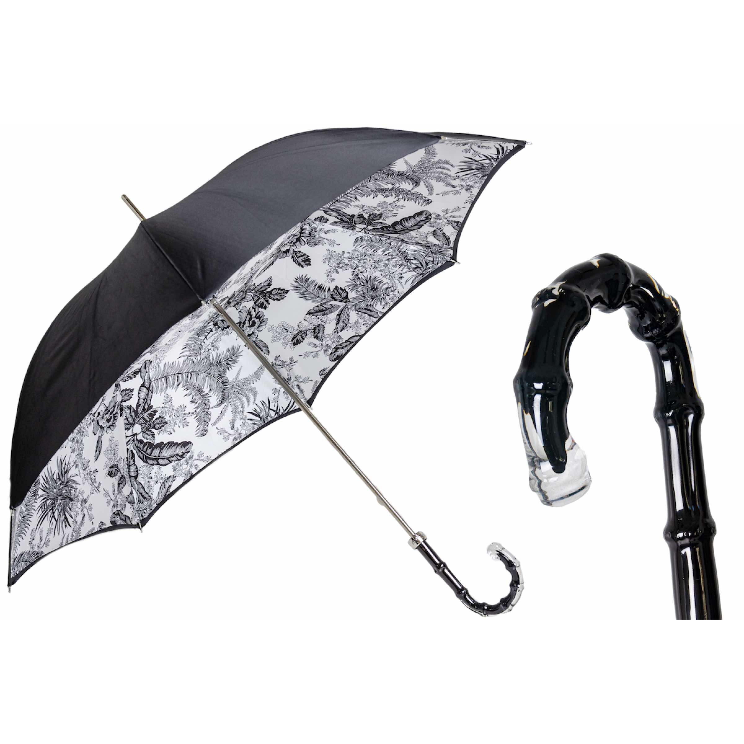 PASOTTI Umbrella Fiori Neri 93cm Black Floral Acetate Handle Italy
