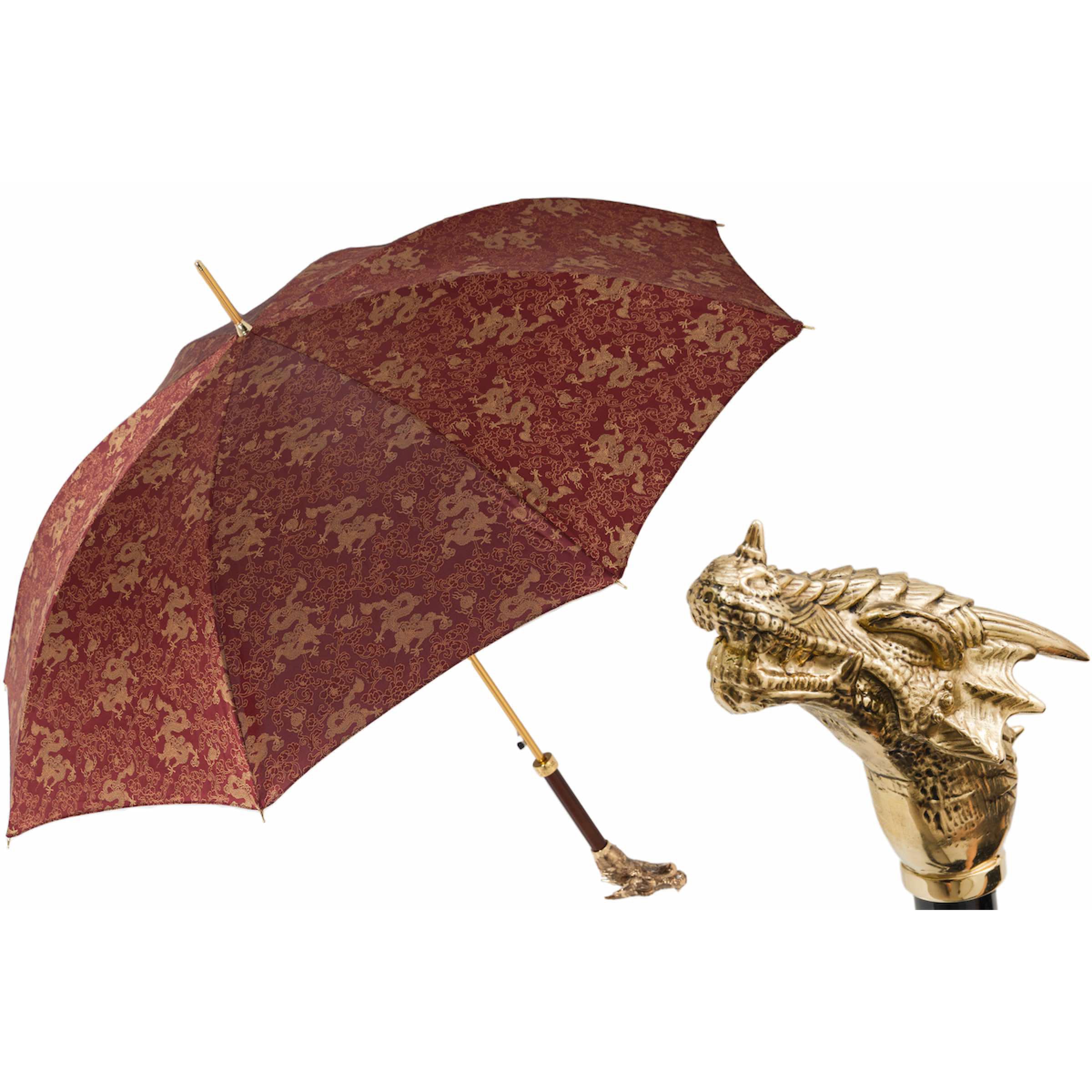 GOLDEN DRAGONS BURGUNDY UMBRELLA | Pasotti – Majesty and Mystery, Handmade in Italy