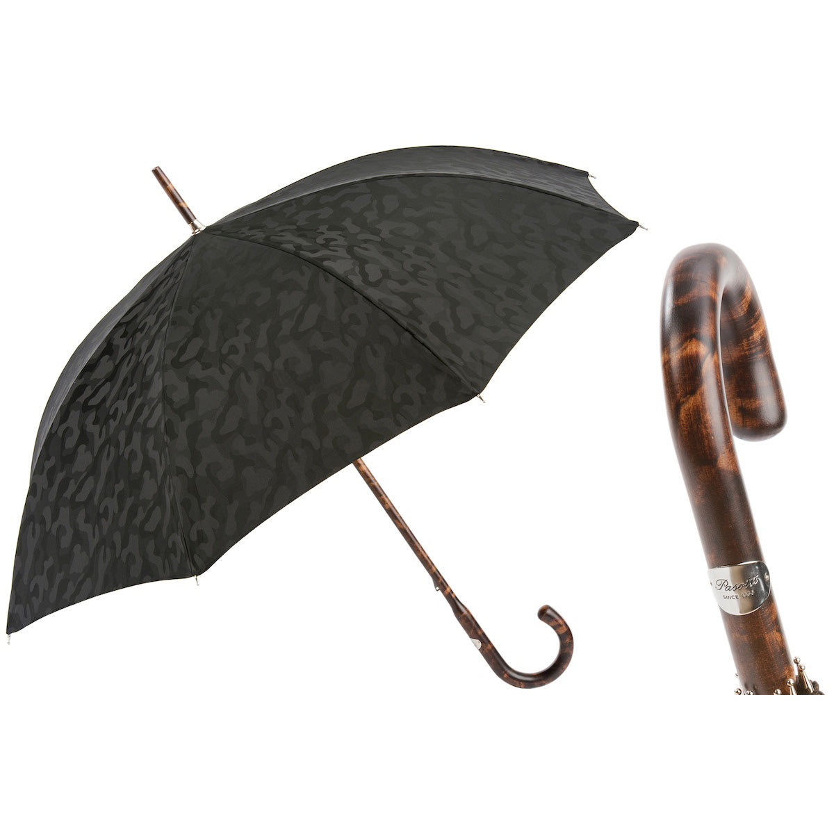 PASOTTI Black Camo Umbrella 92cm One-Piece Hickory Handle Italy