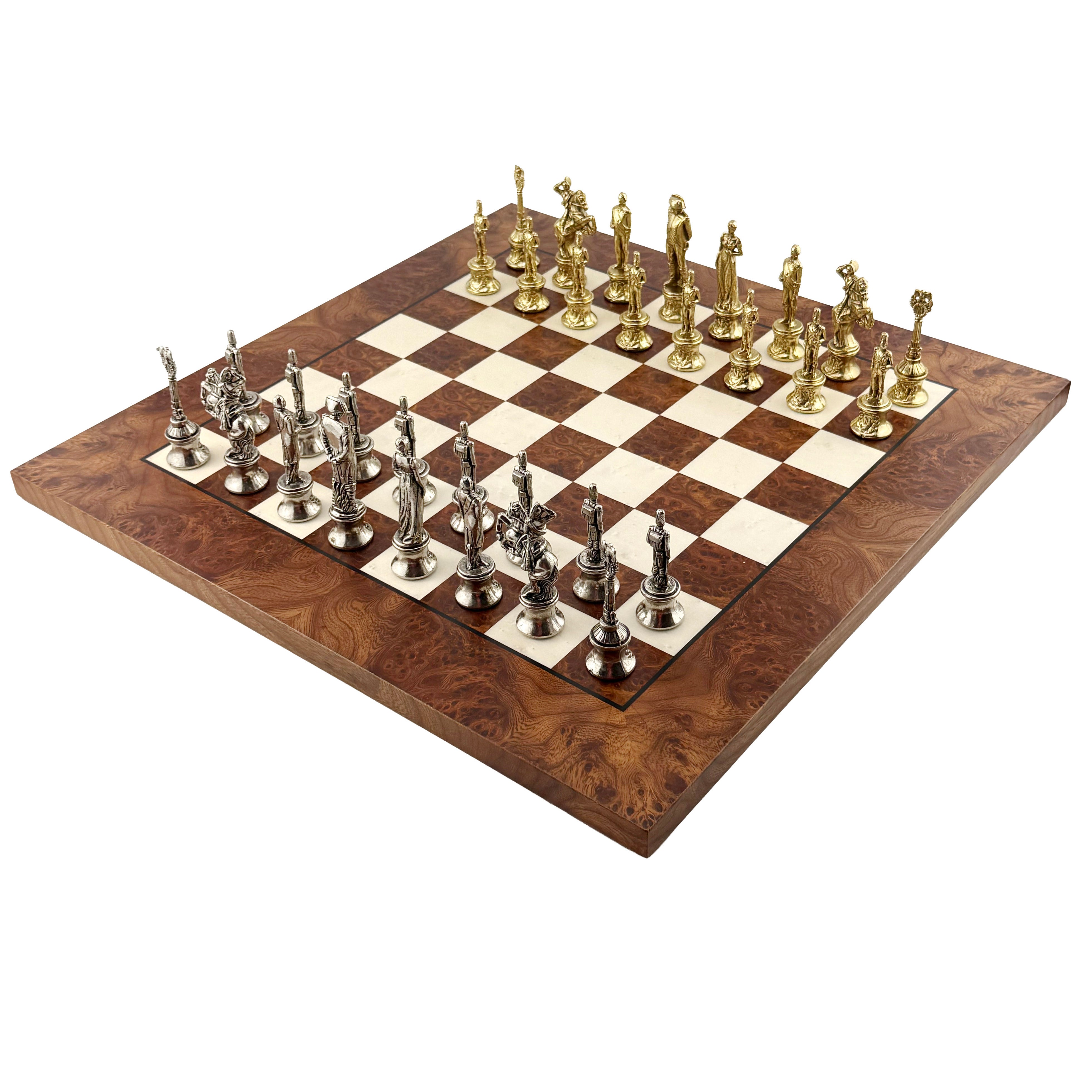 ITALIAN SET CHESS PIECES NAPALEON MEDIUM+ CHESS BOARD ELM BRIAR WOOD 42