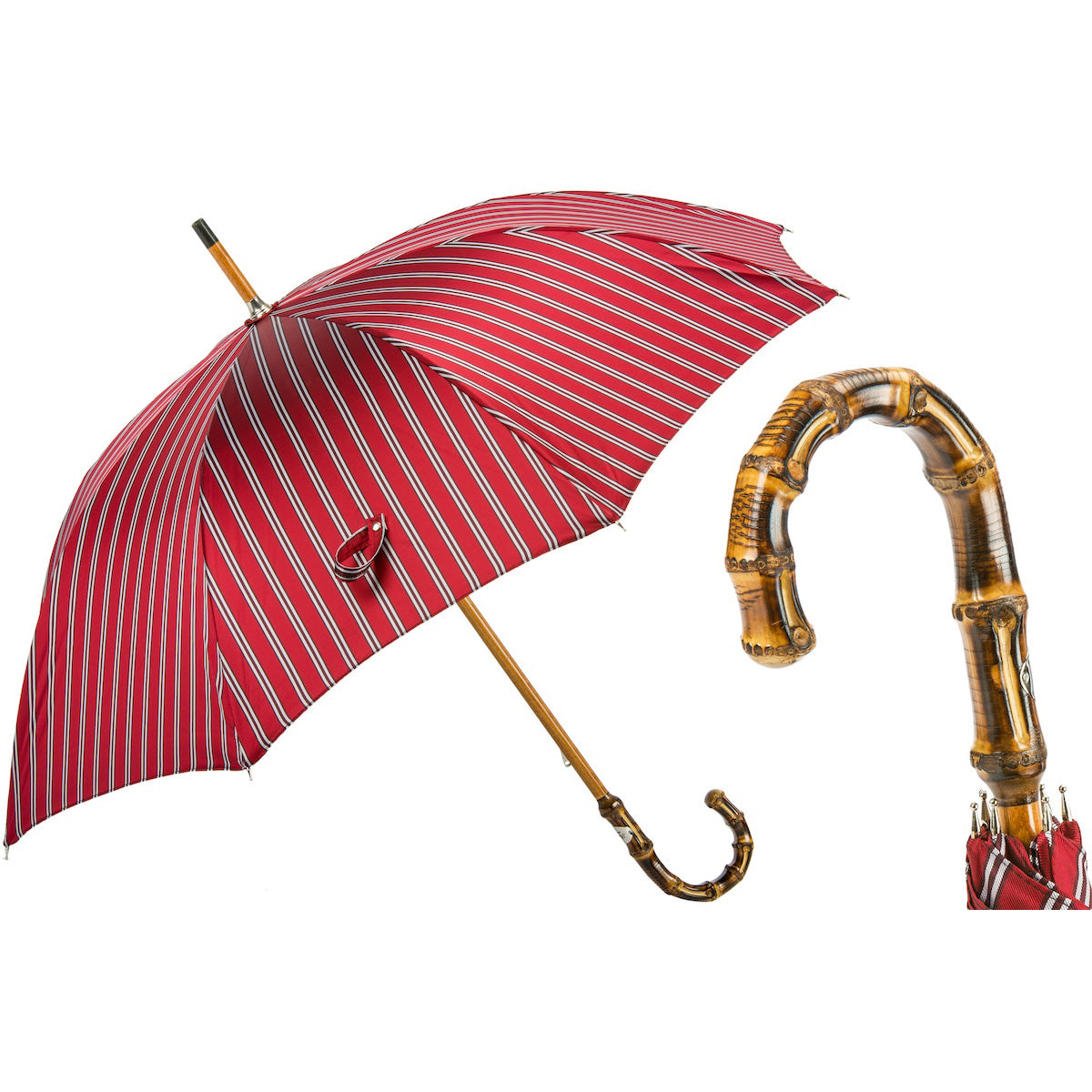 PASOTTI Classic Striped Umbrella 92cm Bamboo Handle Manual Italy