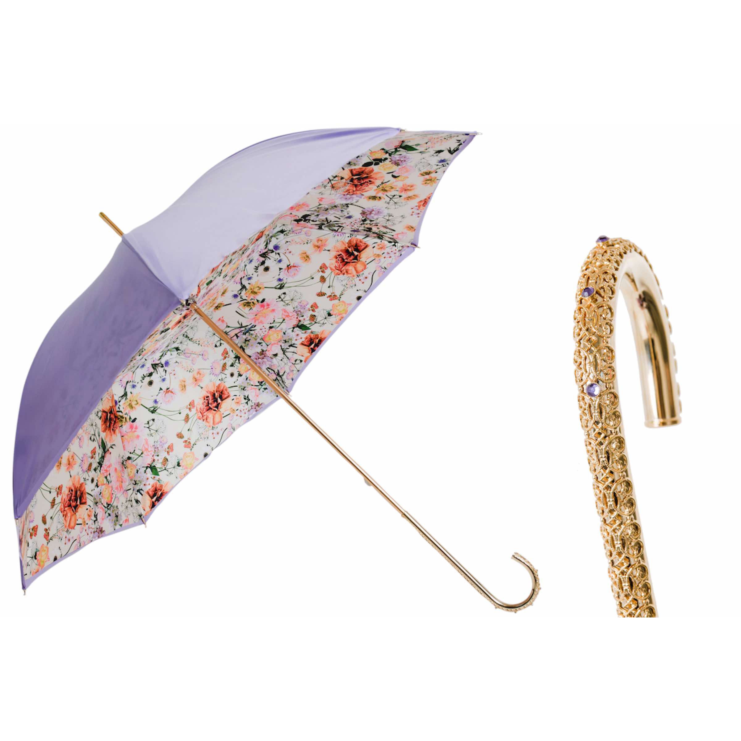 PASOTTI Umbrella Fiori di Campo 93cm Jeweled Brass Handle Double Cloth