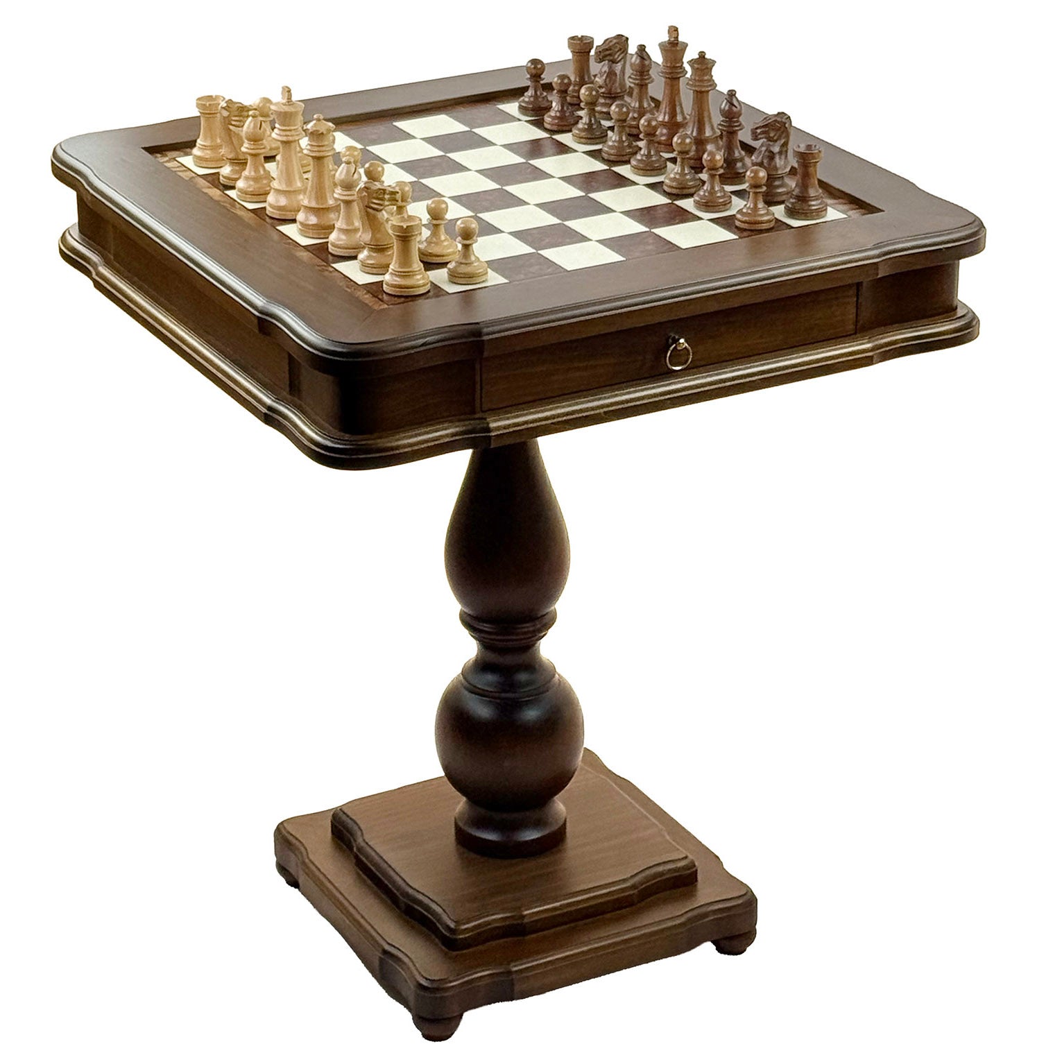 Luxury 2-in-1 Chess Set: Italfama Table, Handcrafted Acacia Pieces 10.2 cm & Checkers