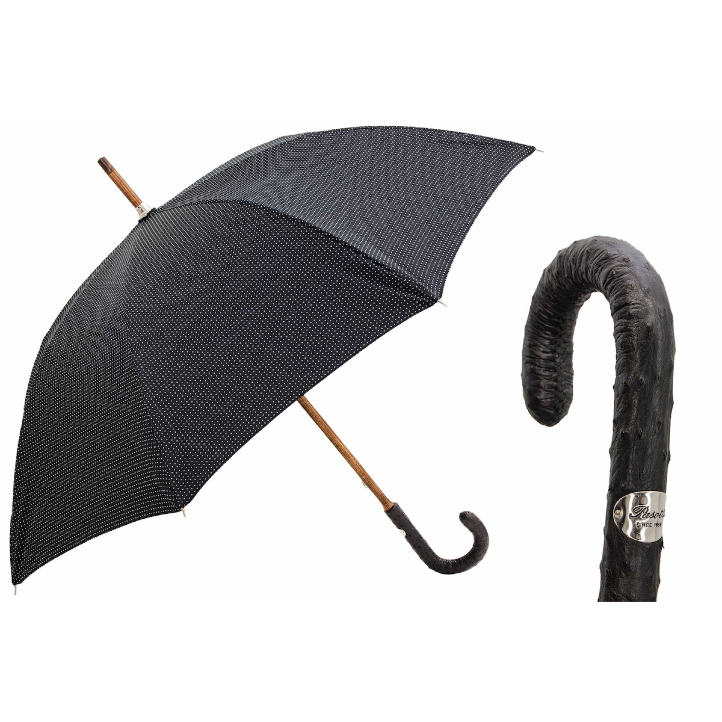 PASOTTI Umbrella Punto Bianco Ostrich Leather Handle 92cm Italy