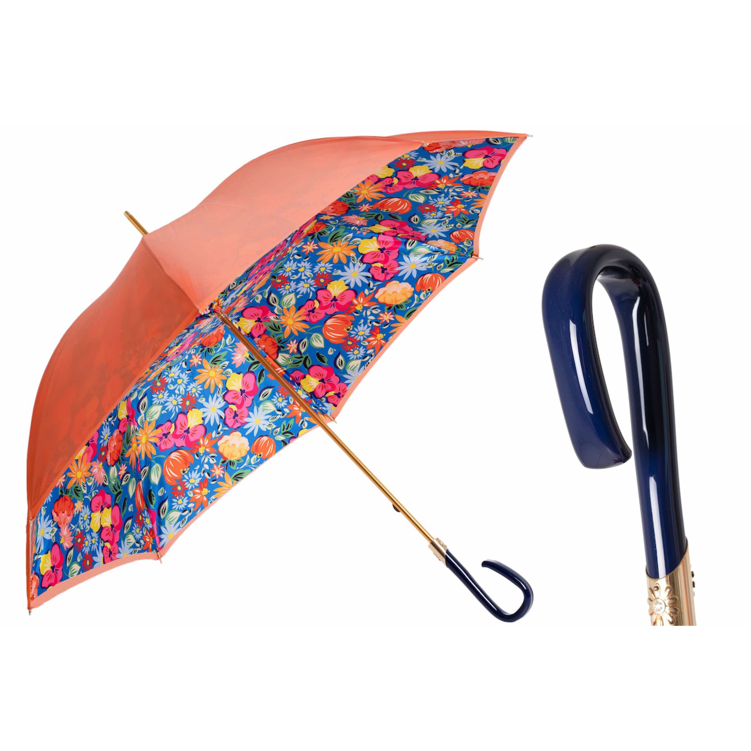 PASOTTI Umbrella 93cm Orange Floral Interior Double Cloth Acetate Handle