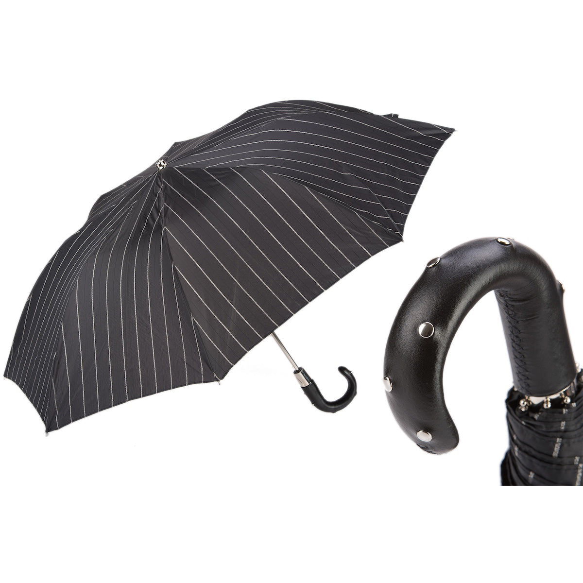 PASOTTI Folding Umbrella 50cm Studded Leather Handle Auto Italy